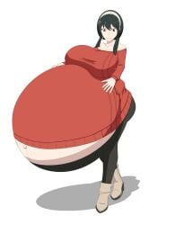 1girls black_hair black_hair_female busty busty_female enjoying_pregnancy female female_only hyper_belly milf pregnant_milf red_dress red_eyes red_eyes_female solo spooky-gh0st spy_x_family yor_briar yor_forger
