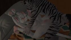 16:9 3d_(artwork) anthro bed bedroom chem cuff_(restraint) digital_media_(artwork) dominant dominant_male duo equid equine eyeshadow feet female fur furniture genitals handcuffs hands_above_head hi_res looking_pleasured makeup male male/female mammal metal_cuffs murid murine nude officer_flint_(foresttherotten) on_bed penetration penis piledriver_position purple_eyeshadow rat restrained restraints rodent sex stripes submissive submissive_female tail vaginal vaginal_penetration white_body white_fur widescreen zahr_(sladdoska) zebra