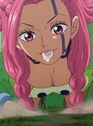 ai_generated annoyed annoyed_expression female_only giant_female jabbaman58 licking licking_thigh mp4 one_piece outdoors pink_hair ripley_(one_piece) saliva tagme video