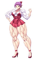 abs breasts extreme_muscles female legs muscle original purukogi_(plasma_beach) simple_background solo