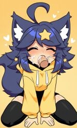 ai_generated blue_hair cat_ears catgirl cum cum_in_mouth cum_on_face fellatio oral pixai superiormari tail