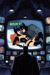 1boy1girl age_difference ai_generated barbara_gordon batgirl batgirl_(barbara_gordon) batman batman_(bruce_wayne) batman_(series) bruce_wayne dc_comics half_naked male/female masked_male older_male superhero warner_brothers younger_female