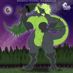 1:1 abs anthro artist_logo bedroom_eyes big_breasts big_hands big_muscles big_nipples black_body black_nipples black_sclera breasts broad_shoulders capcom claws colored_nails confident_anthro digitigrade evergreen_tree fangs female fluffy fluffy_hair flying_wyvern forest_background forked_tongue genitals grass_field green_body green_breasts green_claws green_eyes green_horn green_nails green_pawpads green_scales green_tail green_tongue green_wings hair hand_on_hip hi_res holding_tree horn huge_breasts huge_muscles huge_nipples huge_thighs hyper hyper_muscles kaya_(knockedoutdragon) knockedoutdragon logo long_hair long_tail long_tongue macro macro_female monster_hunter moon muscular muscular_anthro muscular_arms muscular_female muscular_legs nails nargacuga narrowed_eyes neck_muscles night nipples open_mouth pawpads pine_tree plant scales seductive sharp_teeth smug smug_expression smug_face solo standing tail teeth thick_tail thick_thighs tongue tree vulva watermark wings