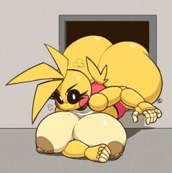 animatronic animatronic_female annoyed anthro ass ass_bigger_than_head avian big_ass big_breasts bird bubble_ass bubble_butt chicken curvy five_nights_at_freddy's five_nights_at_freddy's_2 fnaf huge_ass huge_breasts large_ass large_breasts massive_ass massive_breasts miobadders naked naked_female nude nude_female robot_girl solo stuck stuck_in_vent tail toy_chica_(fnaf) voluptuous voluptuous_female yellow_body