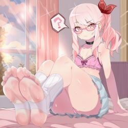 1girls 2d ? ai_generated akiyama_mizuki ass big_ass big_butt black_choker blue_skirt bow bra breasts butt choker closed_mouth collarbone confused curtains eyelashes feet feet_fetish foot_fetish foot_focus foreshortening frills glasses hair_bow hair_ribbon indoors large_ass large_butt long_hair looking_at_viewer loose_socks miniskirt nightcordsrose no_shoes on_bed panties pink-framed_eyewear pink_bra pink_eyes pink_hair pink_panties project_sekai ribbon side_ponytail sidelocks sitting skirt small_breasts socks soles solo spoken_question_mark steam stirrup_legwear sweat sweatdrop thighs toeless_legwear toes underwear white_socks wide_hips window