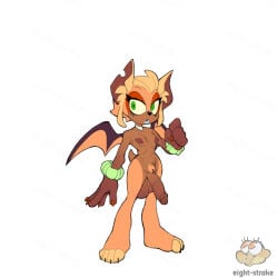 2024 anthro artist_name balls bat bat_wings big_balls big_penis black_nose blonde_hair bottomwear bundt_the_bat choker clothing eight_strokes eyebrows eyelashes fan_character femboy genitals green_eyes hair half-erect jewelry looking_at_viewer male mammal membrane_(anatomy) membranous_wings necklace notched_ear nude penis sega short_hair shorts solo sonic_the_hedgehog_(series) standing text wings