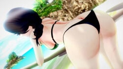 1girls amber_eyes ass ass_focus bikini bikini_bottom bikini_top black_hair black_hair_female cinder_fall hair_over_one_eye half-dressed half_naked half_naked_female logang45 looking_back rwby solo_female