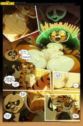 4_fingers absurd_res anthro awkward bandage_on_breasts bear bed blush blush_lines bodily_fluids breasts camel_toe chilllum claws cleavage clothed clothing comic comic_panel credits crying dialogue dialogue_box dreamworks dripping dripping_vulva dripping_wet embarrassed english_text felid female fingers flustered fur furniture genital_fluids giant_panda green_light hi_res jade_palace kung_fu_panda lying lying_on_bed male male/female mammal markings massage massage_oil massage_table master_po_ping master_tigress on_back on_bed orange_body orange_fur pantherine panties proud red_eyes skyrilius smile speech_bubble staff stairs steam striped_body striped_fur striped_markings striped_tail stripes sweat sweatdrop tail tail_markings teardrop tears tears_of_joy tears_of_pleasure teary_eyes tenting text tiger under_boob underwear url vaginal_fluids warm_colors warm_lighting wet wet_clothing wet_panties wet_underwear whiskers yellow_sclera
