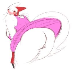 angry anthro anthrofied averyshadydolphin bent_over big_breasts big_butt blush bottomwear breasts butt classical_tutu claws clothed clothing dancewear female fur furgonomics generation_3_pokemon hi_res looking_back multicolored_body multicolored_fur nintendo no_underwear pink_clothing pokemon pokemon_(species) pokemorph red_body red_fur skirt solo tail tail_through_skirt tutu two_tone_body two_tone_fur underwear vaginal white_body white_fur zangoose