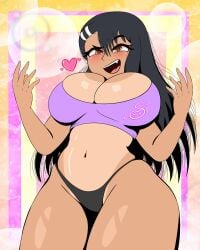 1girls belly big_breasts black_hair blush breasts brown_eyes busty cleavage english_text female female_focus female_only hayase_nagatoro hi_res huge_breasts large_breasts long_hair looking_at_viewer medium_breasts midriff navel open_mouth please_don't_bully_me,_nagatoro revealing_clothes simple_background snooploopart solo solo_female solo_focus stomach tan tan-skinned_female tanline tanlines tanned text thick_thighs thighs underboob watermark wide_hips