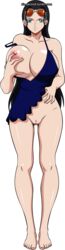 ale-mangekyo areolae big_breasts breast_grab breast_hold breast_press breast_squeeze breasts breasts_out commission female female_only nico_robin nipples no_bra no_panties one_piece pussy