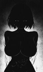 big_breasts black_body black_hair eldritch_horror multiple_eyes nightmare_waifu video_game_character video_games white_shirt