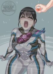 agent_six_(kamen_rider_zeztz) antiheroine black_hair bodysuit breasts defeated defeated_heroine defeated_villainess eyes_closed kamen_rider kamen_rider_zeztz_(series) kureha_miyamoto lord_six miyamoto_kureha otokam1117 tagme thighs tokusatsu