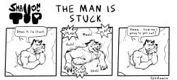 1boy anthro canid canine claws comic dialogue english_text fur furry furry_only gay male male_only moan moaning muscular muscular_male no_visible_genitalia nude sex solo solo_focus spedumon stuck stuck_in_wall text