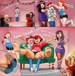 bully_(pogojo) pogojo red_hair santa_hat side_ponytail sitting_on_lap tease