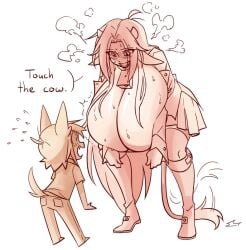 belly big_breasts breasts cow_ears cow_horns dog_ears dog_tail female large_breasts larger_female larger_female_smaller_male male matsu-sensei matt_(matsu-sensei) mattie_(matsu-sensei) smaller_male tail