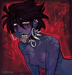 1girls bedroom_eyes bite black_eyeshadow black_hair black_lipstick blue_skin blush blush_lines blushing blushing_at_viewer blushing_female boob_squish boobs boobs_out branding_mark breasts breasts_out choker condom condom_in_mouth emo fangs female female_only flat_chest flat_chested goth goth_girl heart heart_symbol laniidaeee look_outside looking_at_viewer makeup outline pierced_ear pierced_ears pierced_nipples piercing skinny skinny_female skinny_girl small_breasts small_tits sweat sweatdrop sweating sweaty tits tits_out titties topless topless_female watermark xaria_(look_outside)