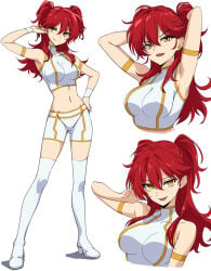 female_villain freckles freckles_on_face ginger ginger_female ginger_hair gundam gundam_00 high_heel_boots large_breasts legs_apart nena_trinity over-kneehighs red-haired_female red_hair spread_legs twintails twintails_(hairstyle) villainess yellow-eyed_female yellow_eyes