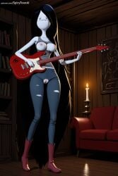 1girl adventure_time ai_generated bass_guitar black_hair blue_skin boots breasts closed_eyes electric_guitar full_body guitar hi_res high_quality high_resolution holding_instrument instrument long_hair marceline medium_breasts music nipples patreon playing_instrument seductive sexy solo spicytoonai standing uncensored underwear violin watermark
