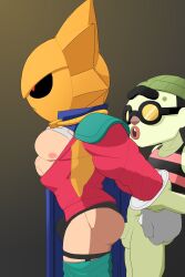 anal_sex bottomless brawl_stars cape commitimu_crtn gay_sex glasses glowbert_(brawl_stars) grabbing_from_behind green_skin jockstrap male_only muscular_male sirius_(brawl_stars) size_difference tagme