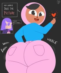 2026 2girls ass big_breasts big_butt breasts butt clothed clothed_female dark-skinned_female dark_skin duolingo english_text female female_only heart heart_symbol hijab huge_ass lanjin4982 light-skinned_female light_skin lily_(duolingo) looking_at_viewer looking_back looking_back_at_viewer open_mouth pants pink_pants simple_background text yuri zari_(duolingo)