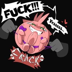 ballbusting balls bodily_fluids clenched_teeth clothing cock_and_ball_torture creampuff_(tepigfan101) crunch curling_toes dialogue disembodied_hand erection feet fuf generation_1_pokemon genital_torture genitals gloves grin handwear heart_symbol hi_res jigglypuff male masochism nintendo onomatopoeia penis pleased_expression pokemon pokemon_(species) profanity smile solo sound_effects tears teeth text waddling_head wedgie wedgie_fetish