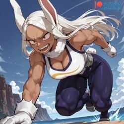 1girls ahegao_ai ai_generated boku_no_hero_academia clothed clothing female female_focus female_only mirko my_hero_academia running