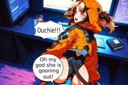 ai_generated anal anal_penetration anal_sex ass_grab gigi_murin hololive hololive_english legs_open mouth_open over_desk pov small_ass small_asshole small_waist smaller_female speech_bubble strap-on streaming tail thought_bubble twink twintails virtual_youtuber
