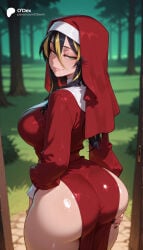 1girl 1girls absurd_res absurdres ai_generated albis_(tensei_shitara_slime_datta_ken) ass ass_focus ass_grab ass_support big_ass big_breasts black_hair black_nails blonde_hair blurred_background blurry_background breasts cartoon cartoony depth_of_field dress female female_focus forest from_behind grabbing_own_ass green_eyes habit hair_between_eyes hi_res high_quality high_resolution highres huge_ass large_ass large_breasts long_hair long_sleeves looking_at_viewer looking_back makeup multicolored_hair nail_polish nature nun odexai outdoors parted_lips red_dress small_waist smile solo solo_focus straight streaked_hair sweat tensei_shitara_slime_datta_ken that_time_i_got_reincarnated_as_a_slime thick_thighs thighs thin_waist tree two-tone_hair web_address wide_hips window