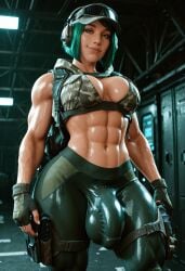 1futa abs ai_generated armor big_balls big_boobs big_breasts big_penis big_thighs bulge ela_(rainbow_six) futa_only futanari green_eyes green_hair hi_res highres holster huge_balls huge_breasts huge_cock huge_testicles leggings looking_at_viewer masixi muscular muscular_arms muscular_futa muscular_legs panties penis_bulge rainbow_six_siege self_upload solo solo_futa special_forces standing tagme veins veiny_muscles