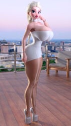 1girls 3d big_ass blonde_hair blue_eyes disney dress earrings elsa_(frozen) female female_only frozen_(film) high_heels huge_breasts looking_at_viewer platform_heels ruidx side_view solo thick_thighs