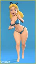 3d alice_(disney) alice_in_wonderland alice_liddell barefoot black_nails blonde_hair bra devil_horns_(gesture) disney exposing_nipple female_focus female_only headband lingerie looking_at_viewer painted_nails panties pinup plain_background pulling_down_top pulling_own_clothes screwy3d self_upload source_filmmaker tongue_out tongue_piercing