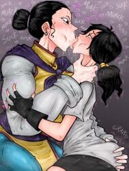 age_difference angry_expression angry_female angry_kiss big_lips black_hair blush blushing blushing_female chichi chichi_(majin_buu_saga) crying daughter-in-law dominant_female dragon_ball_z earrings enemies_to_lovers forced_kiss forced_yuri gloves grabbing_ass hand_on_butt inminent_sex kiss kiss_on_lips kissing lesbian lesbian_kiss lucumano mature_female milf mother mother_in_law muscular_female older_female older_female_and_younger_female onomatopoeia passionate_kiss saliva saliva_drip saliva_trail simple_background size_difference sweat sweatdrop sweating sweaty sweaty_body toei_animation twintails videl videl_(dragon_ball_z) younger_female yuri