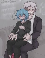 all_for_one male/male male_only my_hero_academia older_male older_male_and_younger_male on_lap on_sofa shigaraki_tomura size_difference skinny tomura_shigaraki toony toony_face zen_shigaraki