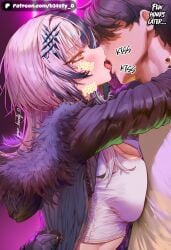 1boy 1boy1girl 1boy1girls 1girl 1girl1boy 1girls ai_generated arms_around_neck b34sty_0 big_boobies big_boobs big_breasts big_tits big_titties black_hair black_jacket blush boobs boy breasts breasts_pressed_against_partner crop_top cropped_jacket drool drooling eyes faceless faceless_character faceless_male french_kiss french_kissing from_side girl golden_eyes hair hololive hololive_english hololive_english_-advent- hotel hotel_room indoors jacket kiss kissing large_boobies large_boobs large_breasts large_tits large_titties light lights looking_at_partner love_hotel male man medium_hair men multicolored_hair patreon purple_light saliva shiori_novella shirt short_hair t-shirt tits tongue tongue_out upper_body vtuber vtuberfanart watermark white_crop_top white_hair white_shirt white_t-shirt woman