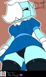 black_panties blushcrunch_studio cyan_body dandy's_world dandys_world maid object_head simple_background the_tracer_(artist) tisha_(dandy's_world) white_gloves white_hair