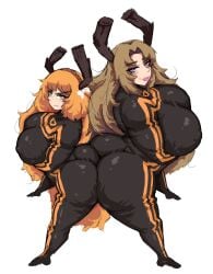 2girls ass ass_to_ass big_ass big_breasts blue_eyes breasts brown_hair female female_only freckles horns huge_ass huge_breasts ishmael_(limbus_company) limbus_company littleteze looking_at_viewer multiple_girls nipple_bulge orange_hair pink_lips project_moon r_corp_(identity)_(project_moon) r_corp_4th_pack_reindeer_ishmael_(limbus_company) rodion_(limbus_company)