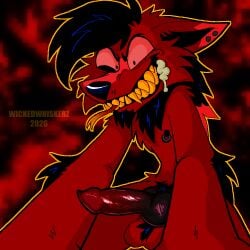 animal_genitalia animal_penis anthro asphyxiation balls beard canid canine canine_genitalia canine_penis canis choking clenched_teeth facial_hair first_person_view foaming_at_mouth forked_tongue fur genitals goatee knot knotted_penis leaning leaning_forward male mammal multicolored_body multicolored_fur nipple_piercing nipples penis piercing red_sclera shaded solo teeth tongue tongue_out wickedwhiskerz wolf yellow_teeth