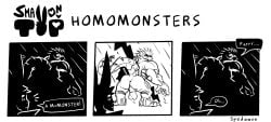2boys adventurer_(small_on_top) anthro ass back_view balls big_ass big_butt big_sub butt comic darkness dialogue english_text from_behind gay inviting looking_at_another looking_back male male/male male_only monster muscular muscular_male nude presenting presenting_ass presenting_butt rabbit size_difference small_dom_big_sub smaller_male spedumon tail teasing text