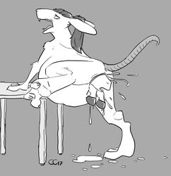 2017 anthro belly bent_over big_belly birth causationcorrelation digital_media_(artwork) duo equine female feral hair horse looking_away mammal monochrome mouse on_one_leg pony ponytail pregnant pussy raised_leg rodent spreading standing stomach_bulge table vaginal_stretching