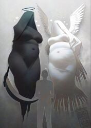 1boy 2girls angel angel_wings heart_symbol tsukinoura0817