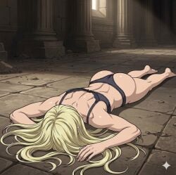 1girls about_to_be_raped ai_generated ass ass_focus back_muscles back_view barefoot blonde_female blonde_hair bra butt butt_focus damsel_in_distress defeated defeated_heroine fat_ass fat_butt feet female female_focus female_only femsub foot_fetish gemini half-dressed half_naked jjk jujutsu_kaisen knocked_out lingerie lingerie_only long_hair mommy muscle_mommy muscles muscular muscular_arms muscular_back muscular_female panties sleeping soles strong_female thick_thighs unconscious unconscious_female underwear yuki_tsukumo