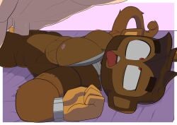 agent_jericho anonymous_male bloons_tower_defense commitimu_crtn furry gay_sex heart-shaped_pupils male_with_pussy monkey muscular on_bed on_top pleasure_face pussy shirt_lift size_difference tagme tongue_out transmasc