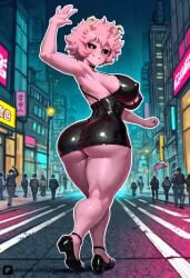 1girls ai_generated ass_focus big_ass big_breasts black_dress boku_no_hero_academia erect_nipples floresai huge_ass huge_breasts looking_at_viewer mina_ashido narrow_waist naughty_face patreon patreon_url patreon_username round_ass round_butt teasing thick_thighs wide_hips