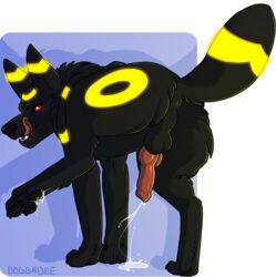 anatomically_correct animal_genitalia anus balls cum doggadee eeveelution feral glowing knot male mammal nintendo paws penis pokémon_(species) pokemon red_eyes solo umbreon video_games