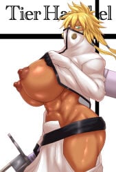 1girls 2026 abs bleach blonde_hair breasts covered_mouth dark-skinned_female dark_skin english_text exposed_breasts exposed_nipples female female_focus female_only fit fit_female gloves grave913 holding_object jacket jacket_lift jacket_open long_gloves looking_at_viewer mature mature_female nipples no_bra open_jacket opening_jacket shiny_skin short_hair solo solo_female solo_focus sword thighs tia_harribel tier_harribel toned toned_female white_background white_gloves white_jacket