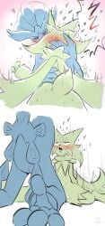 2026 absurd_res anthro beak biped blush bodily_fluids butt cum digital_drawing_(artwork) digital_media_(artwork) duo feet fingers fur generation_9_pokemon genital_fluids hi_res kissing kneeling male meowscarada nintendo nude nude_anthro nude_male pokemon pokemon_(species) quaquaval rear_view simple_background tail tenebscuro toes tongue