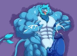 blue_fur blue_hair blue_penis dong2fm erection feline fur hair hyper hyper_muscles hyper_penis lactation lion male_lactation male_only mammal mizu_raion muscular pec_milking penis precum projectile_lactation