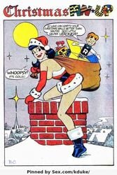 archie_comics betty_and_veronica bottomless breastless_clothes brown_hair chimney christmas pinup santa_claus veronica_lodge