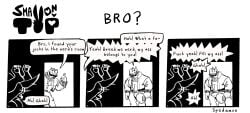 3boys anthro balls bed bedroom blush blushing bulge bulge_under_clothes bully caught caught_in_the_act clothed clothing comic dialogue english_text erection faceless_male gay male male/male male_only meme moan moaning muscular nerd nude penetration spedumon spread_legs text